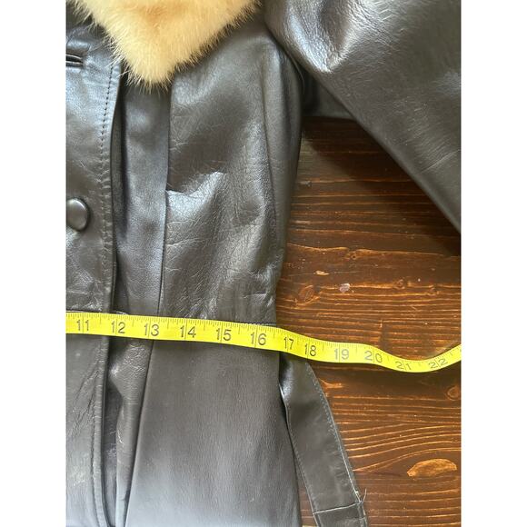 VTG Stunning 70s Leather Fur Funnel High Neck Trench Penny Lane Coat M Brown - Picture 14 of 16